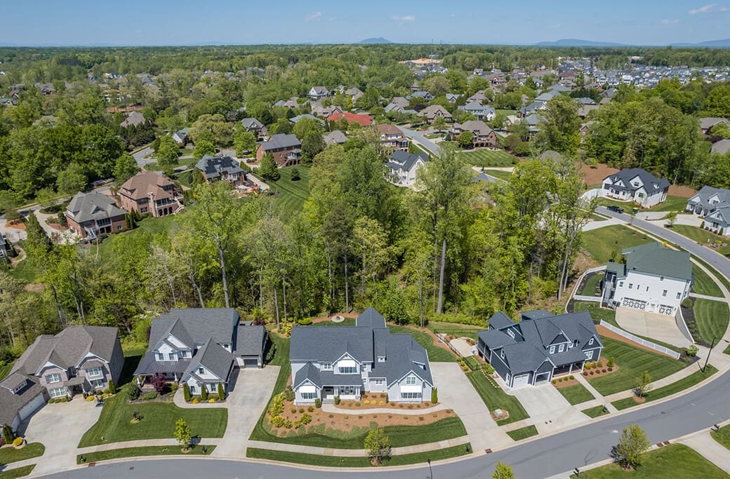 Aerial view of upscale homes in Brookberry Farm neighborhood