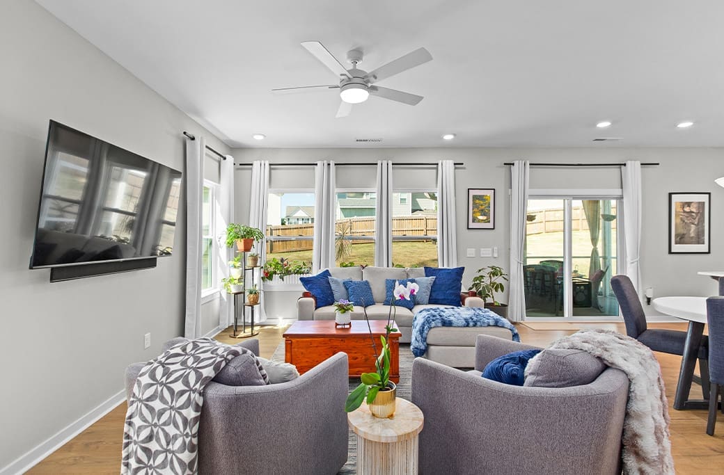 Modern living room staging for home sale in Winston-Salem