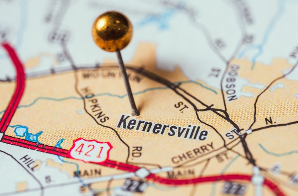 Map showing the location of Kernersville, NC in the Piedmont Triad region